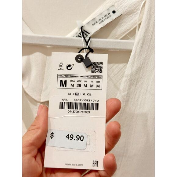 NWT Zara Dolman Sleeve Plunging V-Neck Mini Dress White Women's Size Medium - Picture 5 of 6